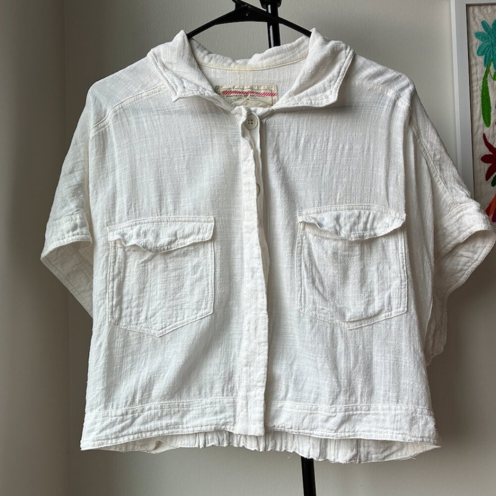 Cartonnier Anthropologie White Cotton CroppedShort-Sleeve Button Up - Size XS